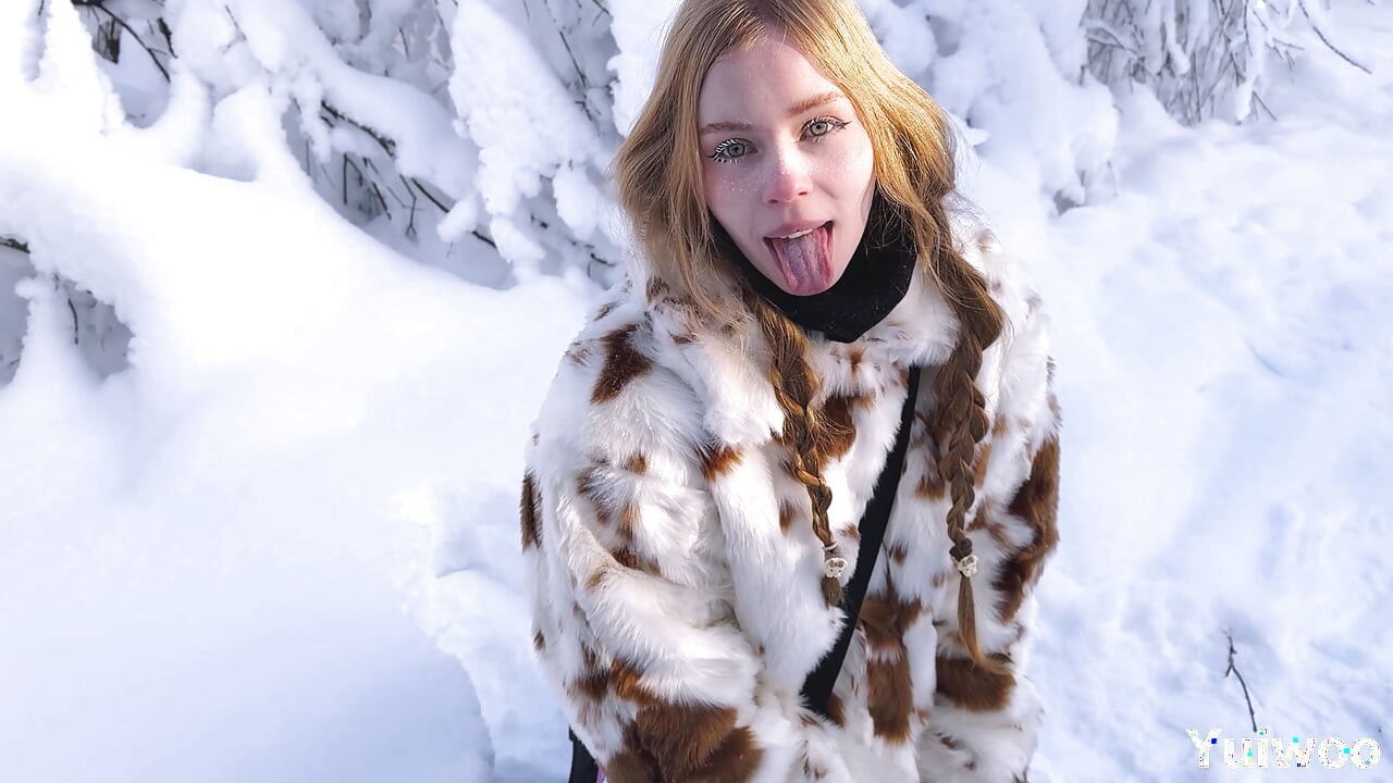 -30C It's very cold, but the cute russian girl wants ice cream in her Mouth