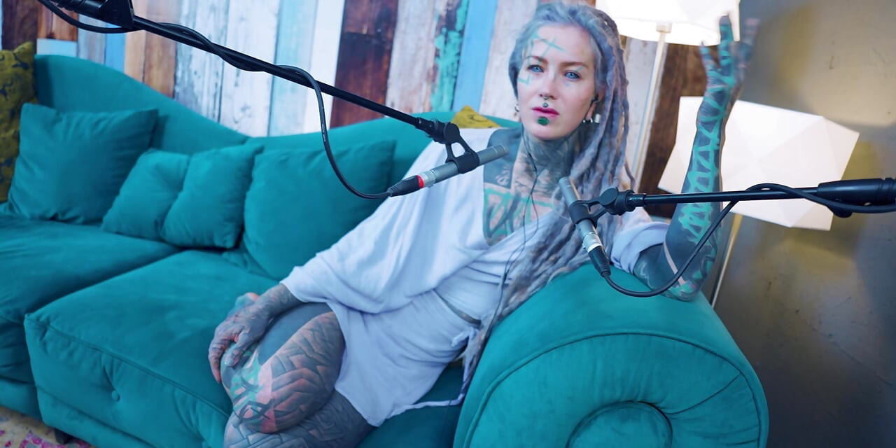 I talk about M - Music - ASMR podcast SFW talking goth skinny girl dreadlocks tattoo model inked girl