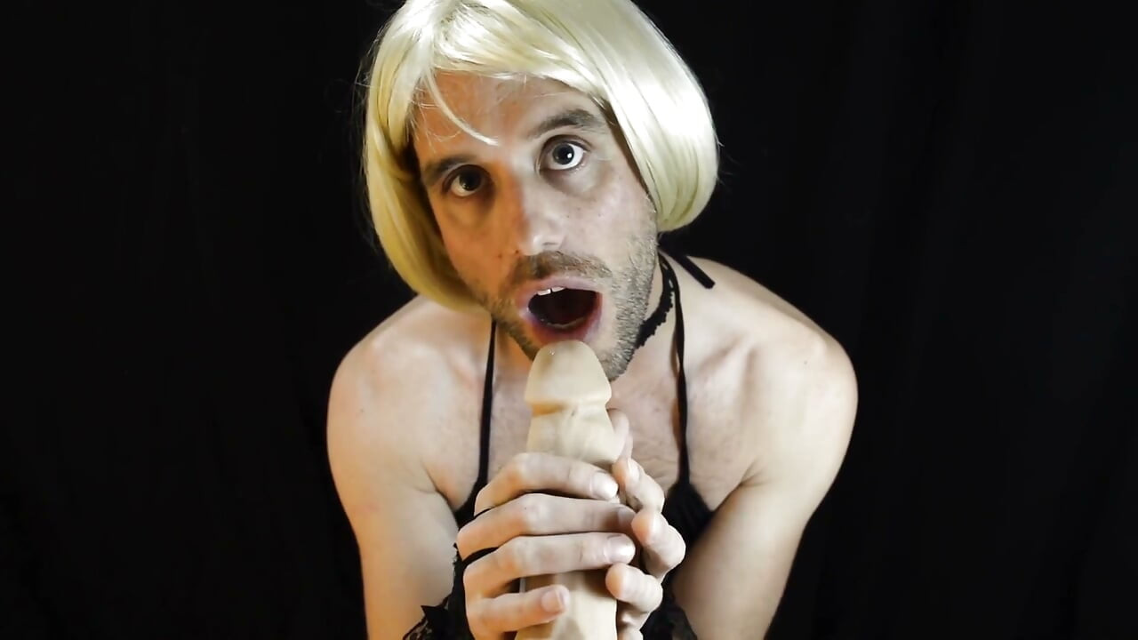 Crossdresser Blowjob in a Black Bikini