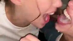 Lucky tinder date with 2 sluts,  sucking big cock and facial
