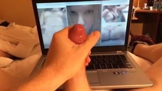 Guy strokes big hard cock to wife's pics