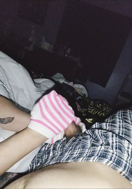 Hot Pink & White Striped Sockjob Sock Handjob - Cum on Socks