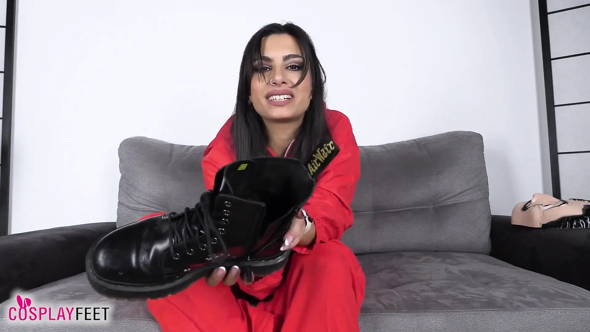 Hot Babe Lara in Her Casa De Papel Costume Adores Presenting Her Magnificent and Clean Feet on the C