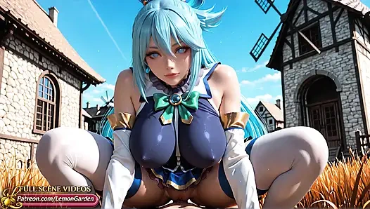 Aqua hot sex in a golden field away from prying eyes Ai generated 3d hentai
