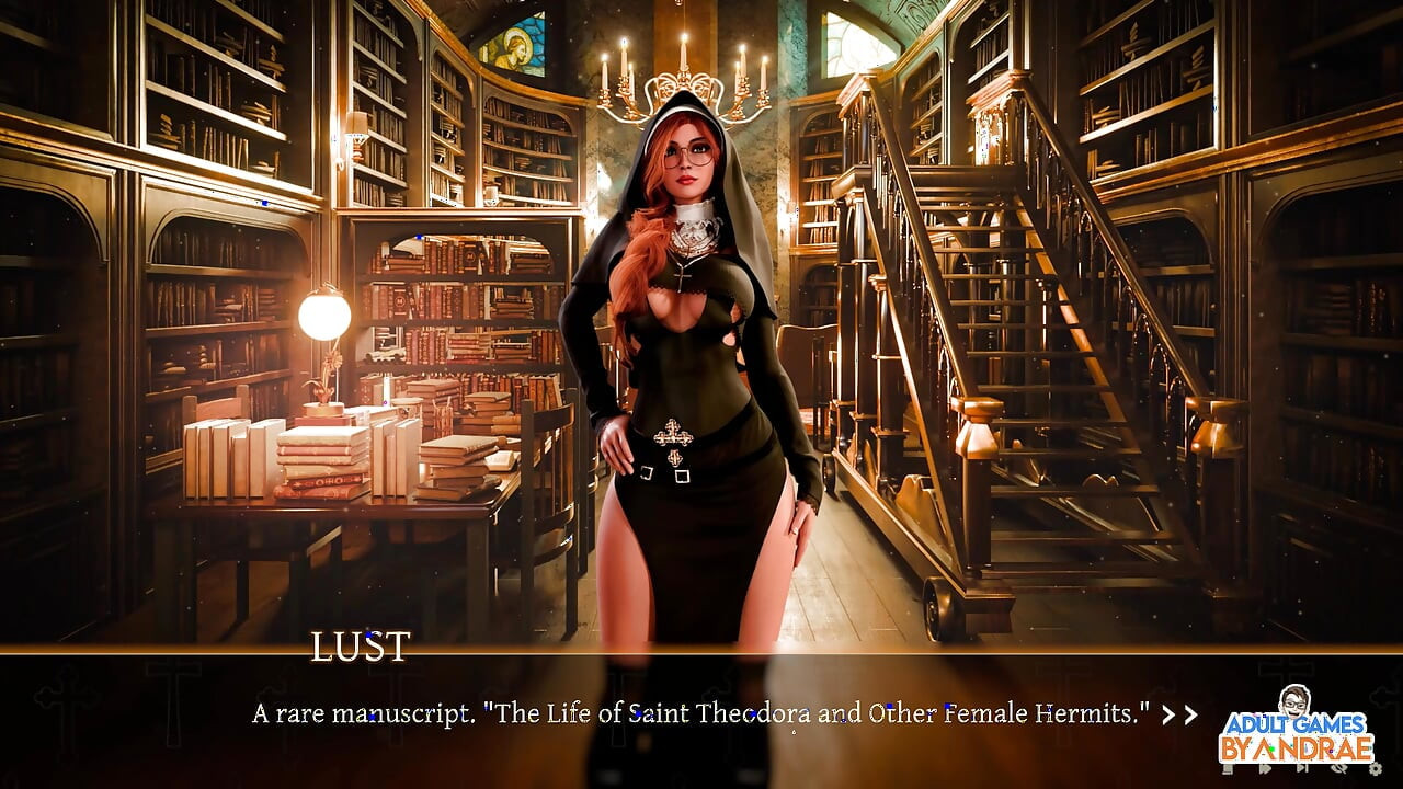 Irmãs em Jogo do Pecado Parte 12 - Luxúria realiza o Ritual Sexual com Esther na Biblioteca