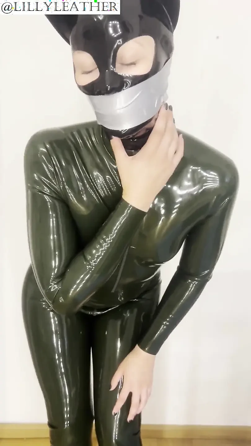 Gagged Latex Girl Tapes Her Mouth and Had an Intense Orgasm