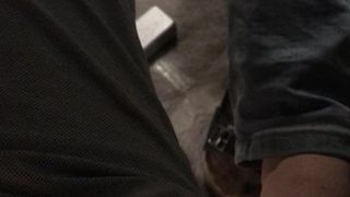 Feet on cock in public