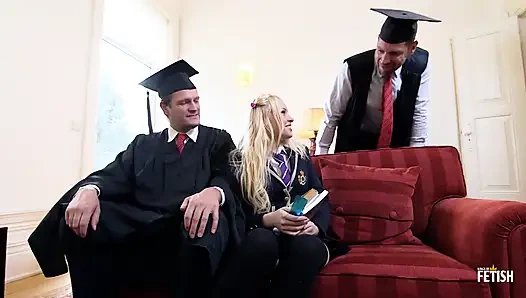 Blonde student gets rough double penetration at graduation