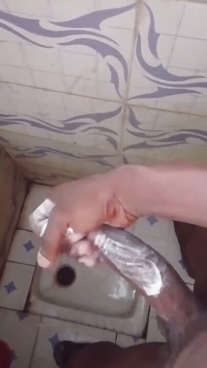 Masturbating Monster Cock in the Bathroom