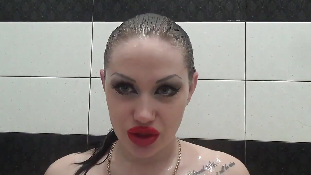 Hair washing and wet hair brushing with sexy makeup