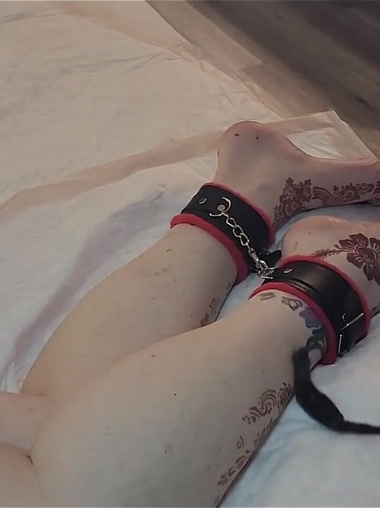 My Beautiful Size 13 Womens Feet and Long Legs Being Flogged and Whipped with a Belt and Crop While Tied Together with Manacles