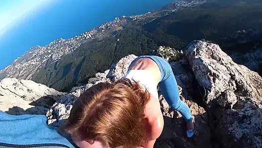 Risky Public fuck on a cliff till a huge load on abs of this beautiful lustful beauty