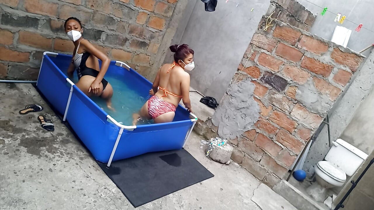 My neighbor is in the pool wearing a very tempting and sexy bikini. She's hot.