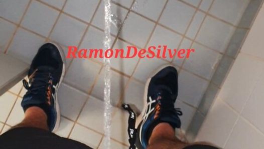 Master Ramon pisses in his sexy black satin shorts in the shower, very horny
