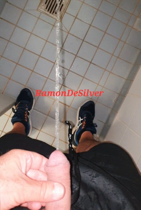 Master Ramon pisses in his sexy black satin shorts in the shower, very horny