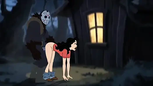 Studentin genießt sex in einem camp. Cartoon-horror-parodie