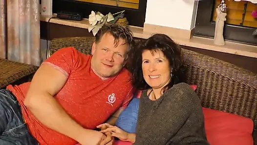 Mature brunette  gets to suck and fuck huge cock