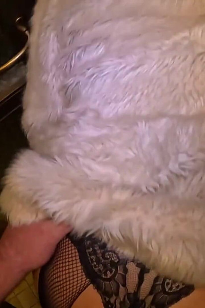 Risky Outdoor & Indoor Blowjob in Stockings & White Fur Coat - Messy Cum Finish 297
