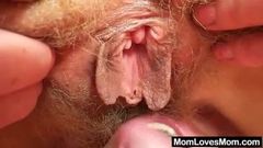 Unshaven amateur-step mom gets toyed by perverse blond dame