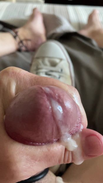 Enjoy this quick close up of my cum spilling from my fat mushroom head