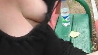 Flashing tits outdoor