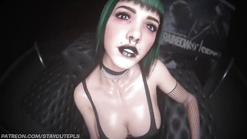 Sexy goth girl with great tits is giving you a handjob