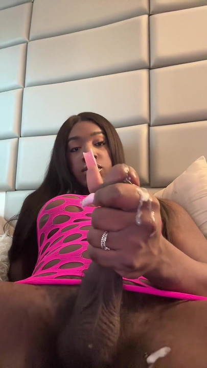 Jaw-dropping moment from "Black trans girl jerking off shoots a huge load"
