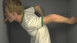 Sweet twink blowing chubby dicks in glory hole for fun times