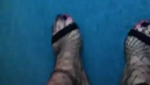 Walking in Sexy High Heels Fishnet Stockings