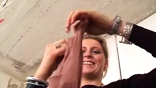 Blonde Rides Hard Cock in Basement Laundry Room