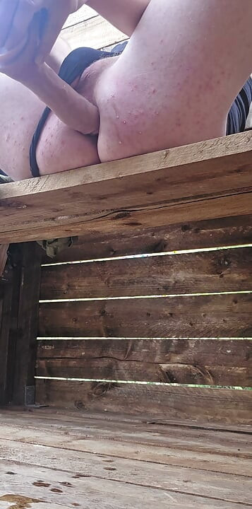 Dildo riding in the Eifel on a high seat in the Hürtgen Forest