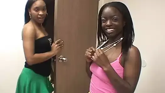 Nice tits ebony amateur duo babes suck and fuck a white dong