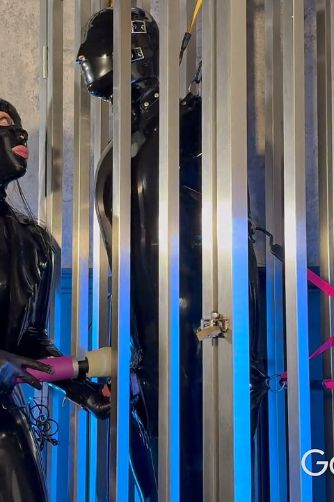 Caged Gimp in Bondage Bag Made to Cum in Chastity