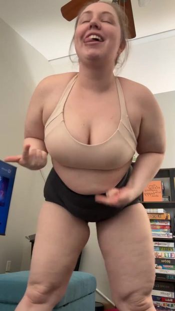 BBW mom dancing in living room