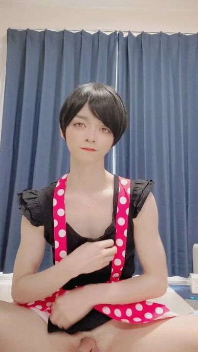 Japanese crossdresser masturbating in fancy costume