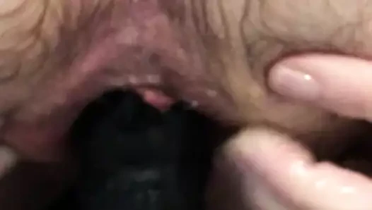 Stretching my gaping asshole with a fat dildo
