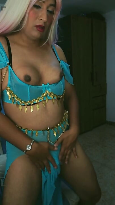 Transsexual with Natural Breasts Masturbating Intensely