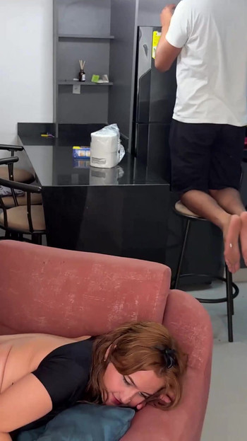 Cheating wife secretly fucks her stepson while her husband is in the kitchen. | Clip 3