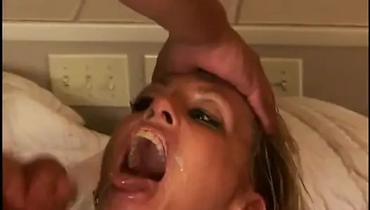 Cum Hungry Blonde Sucks Two Mens Dicks and Gets Her Pink Tight Holes Screwed Hard
