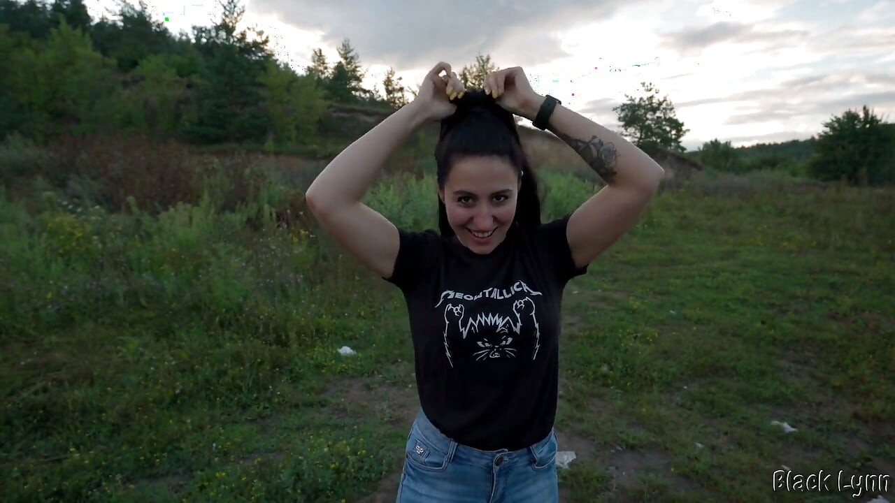 Ponytail Brunette Sucks Cock Outdoors