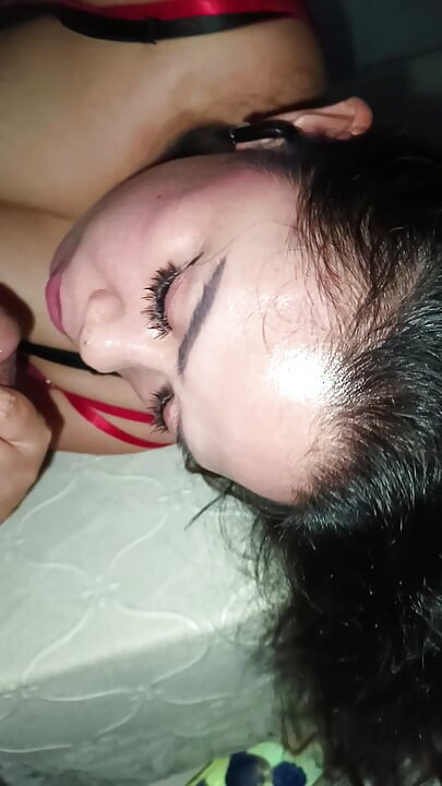 Red Hot Big Tits Asian Wife in Her Hot Lingerie  Taking Side Cock Job in the Table