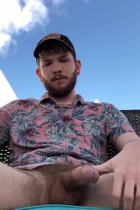 Hairy Hung Exhibitionist Country Hunk Kicks Back & Jerks Off His Big White Cock & Blows a Big Cumshot Outside in Public