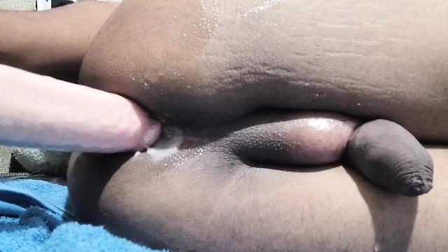 horny ass whore fucks her ass with dildo