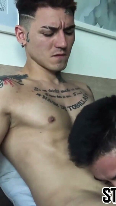 Bareback fucking with straight Latino by tattooed jock | Clip 1