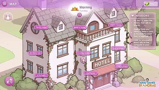 Секс-квартира 2: Grand Hotel, геймплей, часть 2 - пикантные встречи с Беллой и Евой
