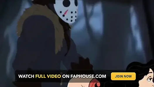 Девушка-студентка наслаждается сексом в лагере. Мультяшная пародия на ужасы