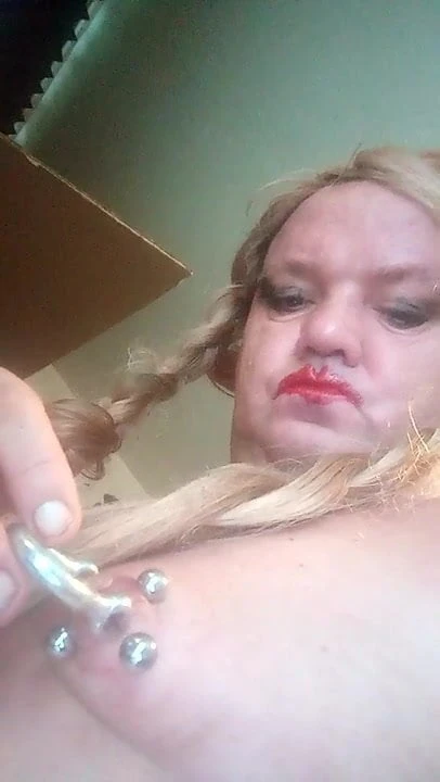 ALLXTREME NIPPLE PIERCING RED LIPSTICK SISSY BLONDE PIGTAILS