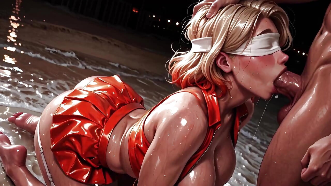 Fast Action - Blindfolded Beach Blonde - Deepthroat, Tongue and Facial Until the Sun Goes Down