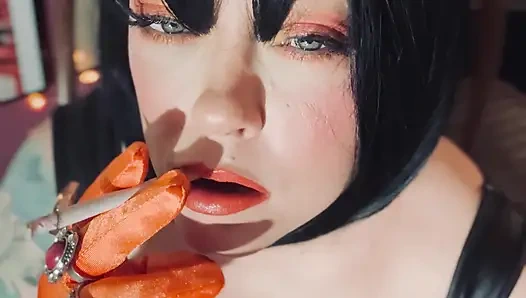 Hot Wife Tina Snua Smoking A Cork 100 Cigarette In Satin Gloves & Jewellery