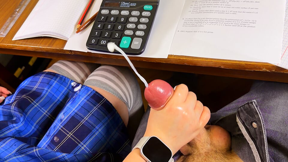 HIGH SCHOOLGIRL's First Meeting with a Classmate Starts with a HANDJOB under the Desk in MATH Class.